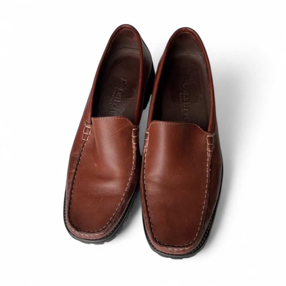 Cole Haan Country Women Brown Leather Slip-On Loafers w Moccasin Stitch SZ 7.5B